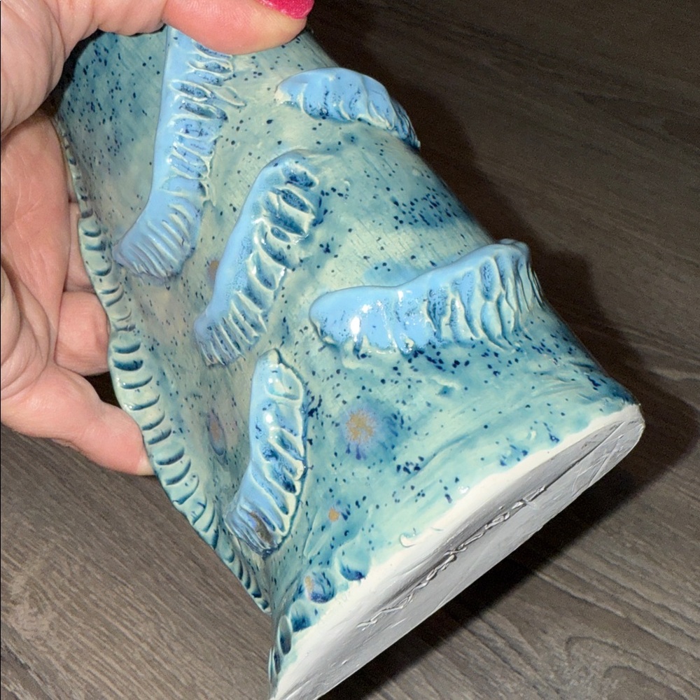 Artisan Coastal Pottery Vase with Fish-like Accents- signed “hBishop” - Picture 16 of 16